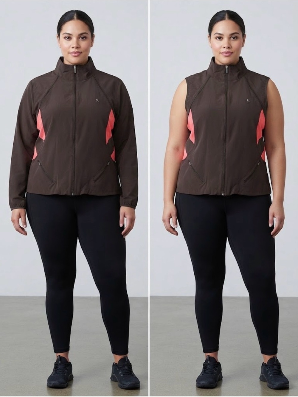 Danskin Brown Pink 2-in-1 Zip-Off Sleeve Athletic Jacket Vest Size 2X Full Zip